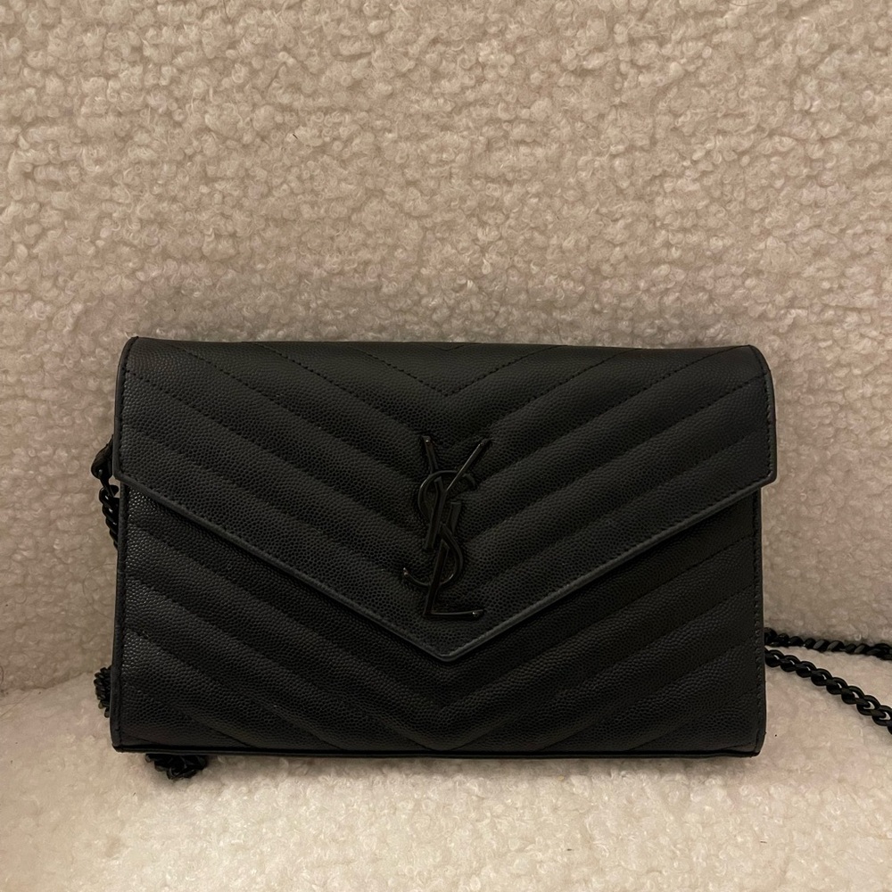 Yves Saint Laurent Black Cassandre chain crossbody